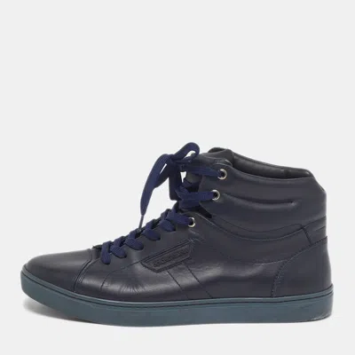 Pre-owned Dolce & Gabbana Size 43 Navy Blue Leather High Top Sneakers