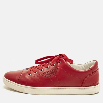 Pre-owned Dolce & Gabbana Size 43 Red Leather Cap Toe Low Top Sneakers