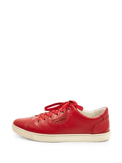 Pre-owned Dolce & Gabbana Size 43 Red Leather Cap Toe Low Top Sneakers