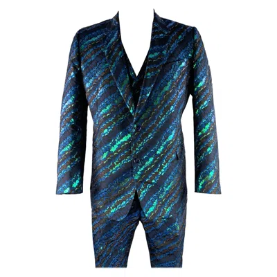 Pre-owned Dolce & Gabbana Size 44 Black Green Blue Jacquard Polyester Suit
