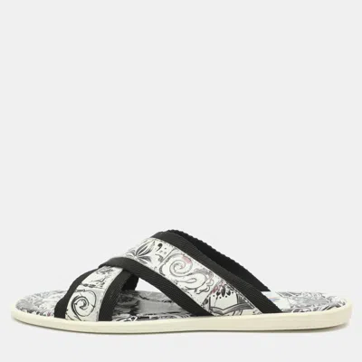 Pre-owned Dolce & Gabbana Size 44 Multicolor Majolica Printed Leather And Nylon Crisscross Flat Sandals