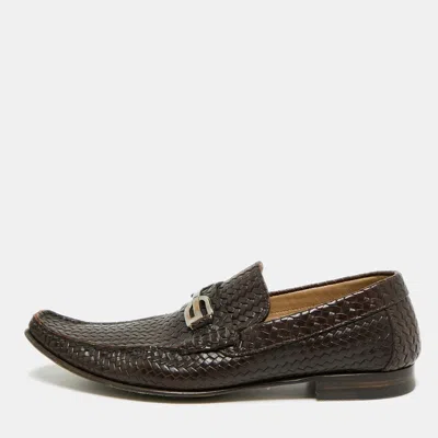 Pre-owned Dolce & Gabbana Size 45 Brown Woven Leather Penny Loafers