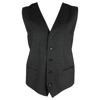 Pre-owned Dolce & Gabbana Size 46 Charcoal Plaid Wool Buttoned Grey Vest In Gray