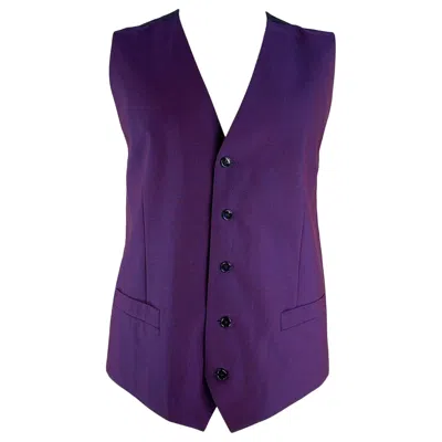Pre-owned Dolce & Gabbana Size 46 Iridescent Wool & Mohair Buttoned Vest In Purple