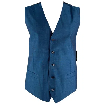 Pre-owned Dolce & Gabbana Size 46 Solid Wool & Mohair Buttoned Blue Vest