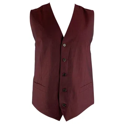 Pre-owned Dolce & Gabbana Size 46 Solid Wool & Mohair Buttoned Burgundy Vest In Red