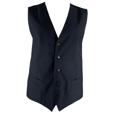 Pre-owned Dolce & Gabbana Size 46 Solid Wool & Mohair Buttoned Navy Vest In Blue