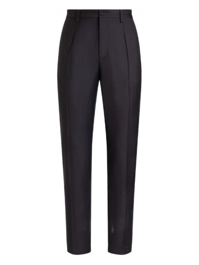 Dolce & Gabbana Size 48 Virgin Wool Trousers With Fabric Waistband, Back Elastic, And Side Pockets In Blu