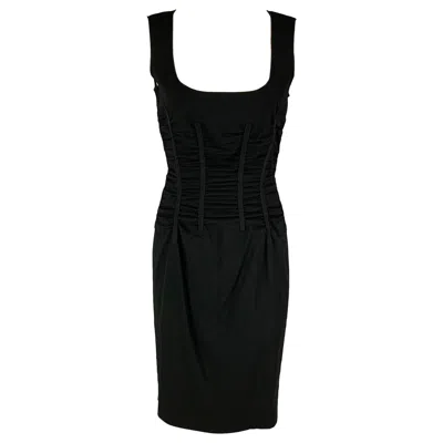 Pre-owned Dolce & Gabbana Size 6 Black Acetate Blend Ruched Sleeveless Cocktail Dress