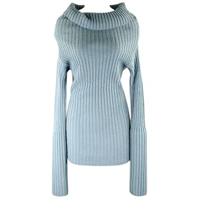 Pre-owned Dolce & Gabbana Size 6 Blue Virgin Wool Blend Ribbed Sweater