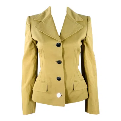 Pre-owned Dolce & Gabbana Size 6 Khaki Cotton Twill Fitted Button Up Jacket Blazer In Sand