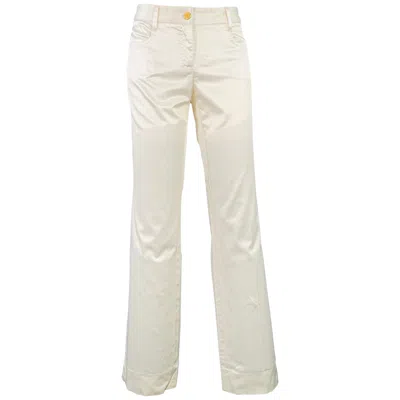 Pre-owned Dolce & Gabbana Size 6 White Cotton Blend Twill Flat Front Straight Casual Pants