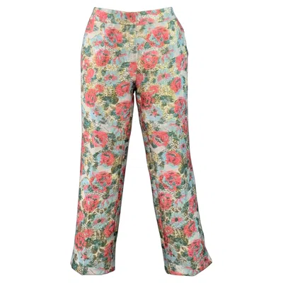Pre-owned Dolce & Gabbana Size 6 White Pink Jacquard Floral Capri Dress Pants