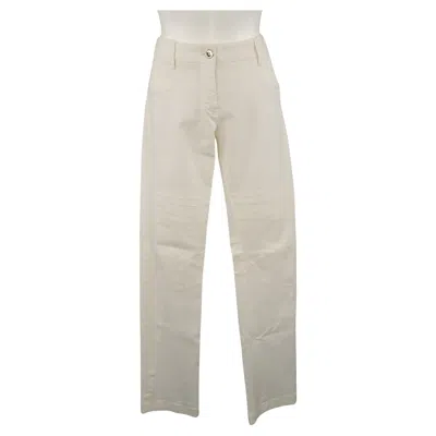 Pre-owned Dolce & Gabbana Size 6 White Stretch Cotton Moto Detail Skinny Pants