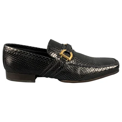 Pre-owned Dolce & Gabbana Size 7 Black Textured Leather Slip On Loafers