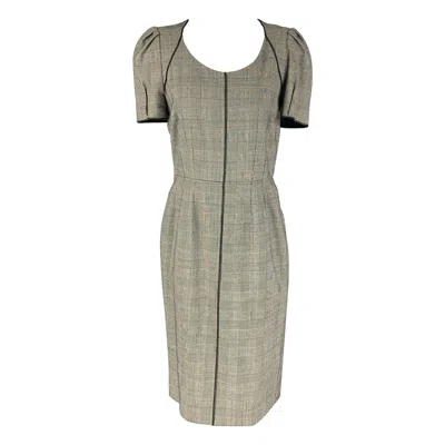 Pre-owned Dolce & Gabbana Size 8 B&w Wool & Elastane Glen Plaid Short Sleeve Dress In Gray
