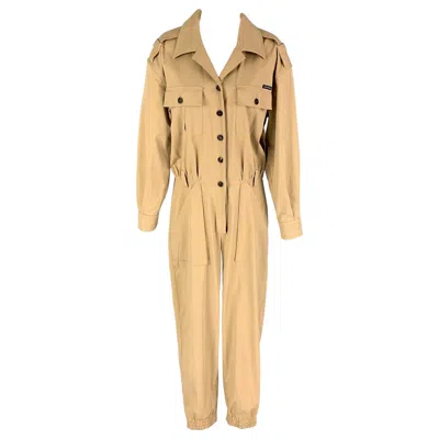 Pre-owned Dolce & Gabbana Size 8 Beige Cotton Long Sleeve Jumpsuits In Brown