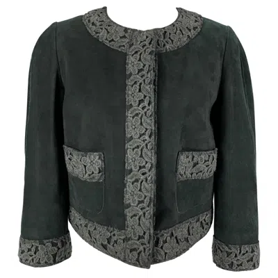 Pre-owned Dolce & Gabbana Size 8 Dark Green Suede Mixed Patterns Jacket