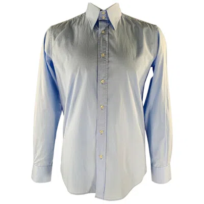 Pre-owned Dolce & Gabbana Size L Blue Solid Cotton Long Sleeve Shirt