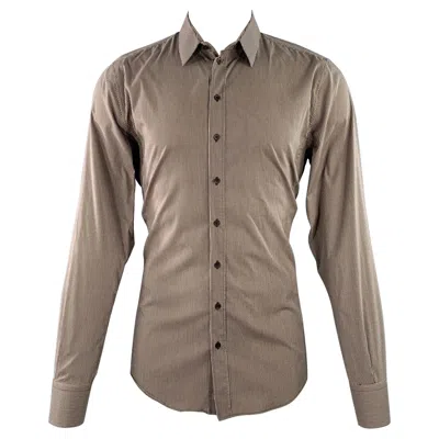 Pre-owned Dolce & Gabbana Size L Brown White Gingham Cotton Blend Spread Collar Long Sleeve Shirt