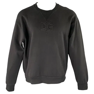 Pre-owned Dolce & Gabbana Size M Black Logo Cotton Blend Crew-neck Sweatshirt