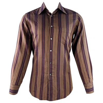 Pre-owned Dolce & Gabbana Size S Brown Navy Stripe One Pocket Long Sleeve Shirt In Blue