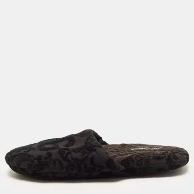 Pre-owned Dolce & Gabbana Size Xl Black Faux Fur Flat Slides