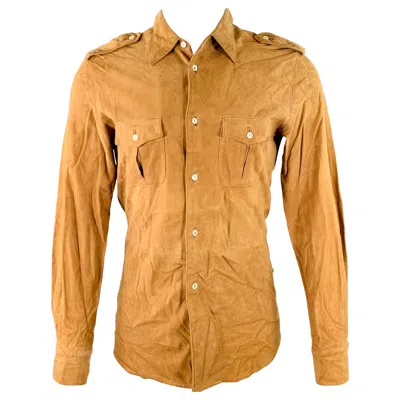 Pre-owned Dolce & Gabbana Size Xs Camel Suede Military Two Pockets Epaulets Long Sleeve Shirt In Brown