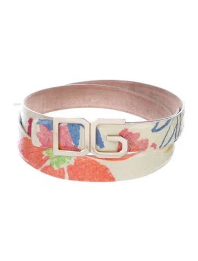 Pre-owned Dolce & Gabbana Skinny Embossed Leather Belt In Neutrals