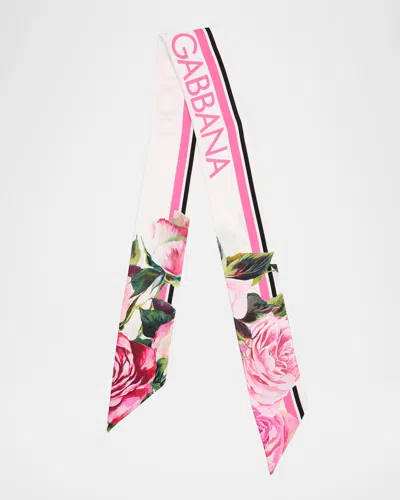 Dolce & Gabbana Skinny Floral Silk Twill Scarf