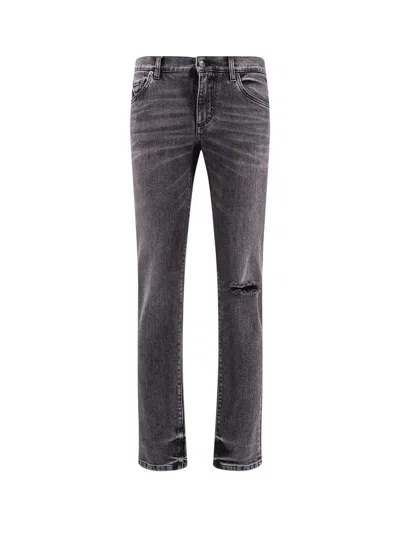 Dolce & Gabbana Logo Plaque Faded Skinny Jeans In Black