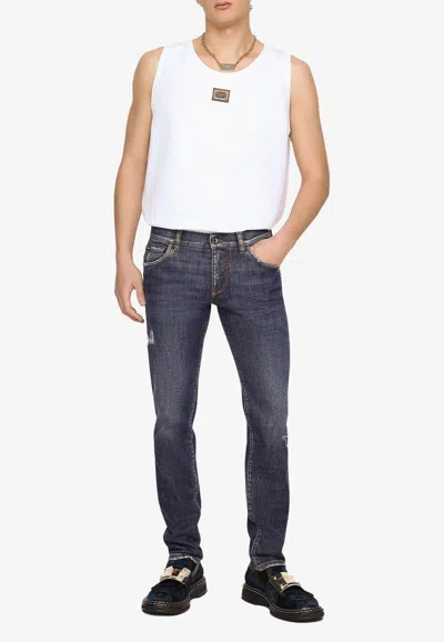 Dolce & Gabbana Skinny Jeans With Abrasions In Blue