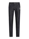 Dolce & Gabbana Skinny Stretch Cotton Jeans With Patch In Blue
