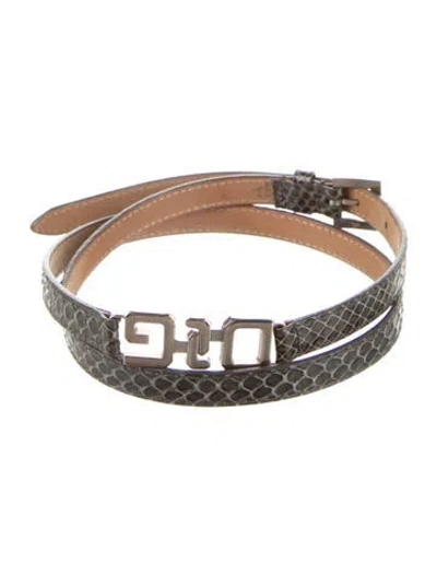 Pre-owned Dolce & Gabbana Skinny Snakeskin Waist Belt In Green
