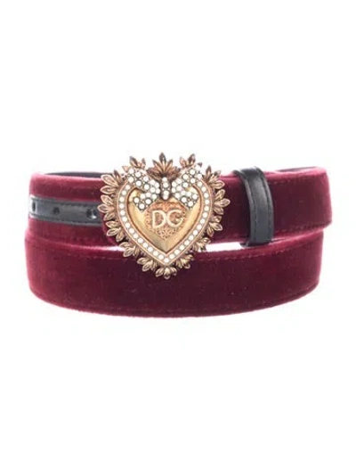 Pre-owned Dolce & Gabbana Skinny Velvet Belt In Burgundy