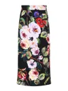 Dolce & Gabbana Floral Print Silk Midi Skirt In Black