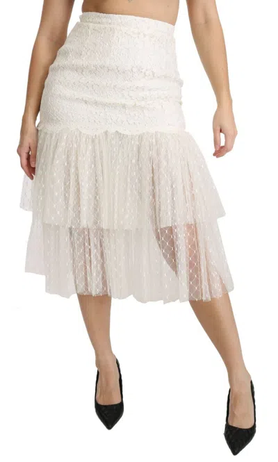 Pre-owned Dolce & Gabbana Skirt Cotton White Lace Layered High Waist Midi It40/us6/s $1200