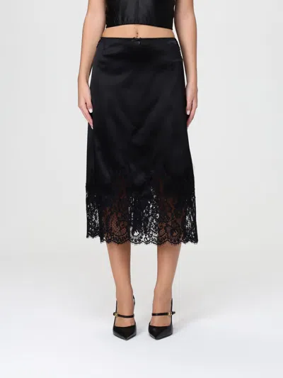 Dolce & Gabbana Lace-trimmed Satin Skirt In Black