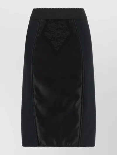 Dolce & Gabbana Skirt Featuring Lace Inserts And Elastic Waistband In Black