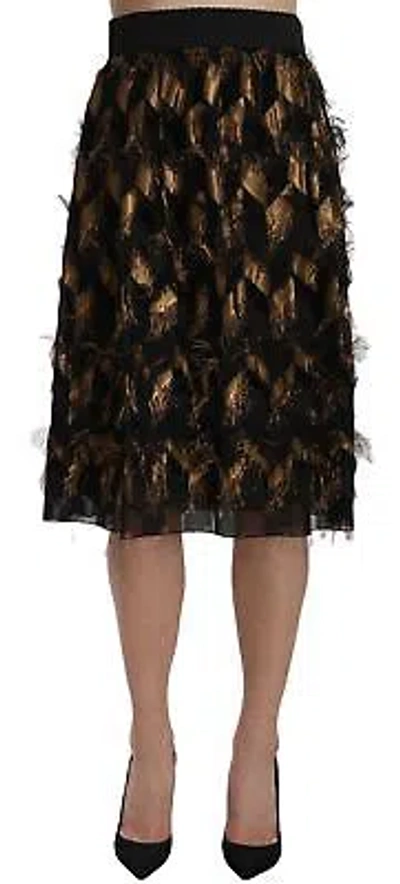Pre-owned Dolce & Gabbana Skirt Fringe Metallic Pencil A-line Black Gold It38/us4/xs $1000