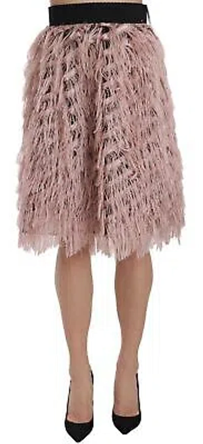 Pre-owned Dolce & Gabbana Skirt Fringe Metallic Pencil A-line Pink Gold It42/us8/m $1000