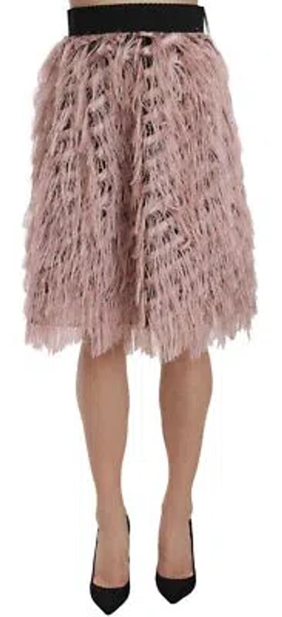 Pre-owned Dolce & Gabbana Skirt Fringe Metallic Pencil A-line Pink Gold It44/us10/l $1000