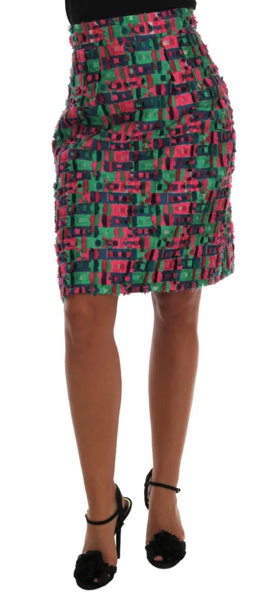 Pre-owned Dolce & Gabbana Skirt Jacquard Pink Green Pencil Straight It40/ Us6 /s Rrp $1140