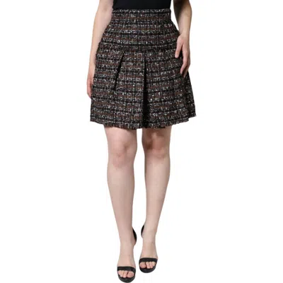 Pre-owned Dolce & Gabbana Skirt Multicolor High Waist Tartan Tweed A-line Mini It40/us6/s