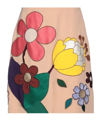 Dolce & Gabbana Beige Floral High Waist Pencil Cut Skirt In Nude