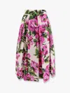 Dolce & Gabbana Womens Peonie Fuxia F.bco Floral-print Cotton Midi Skirt In Pink