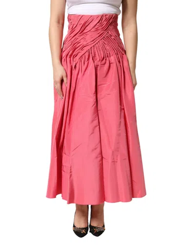 Dolce & Gabbana Pink Silk Pleated High Waist Midi Skirt