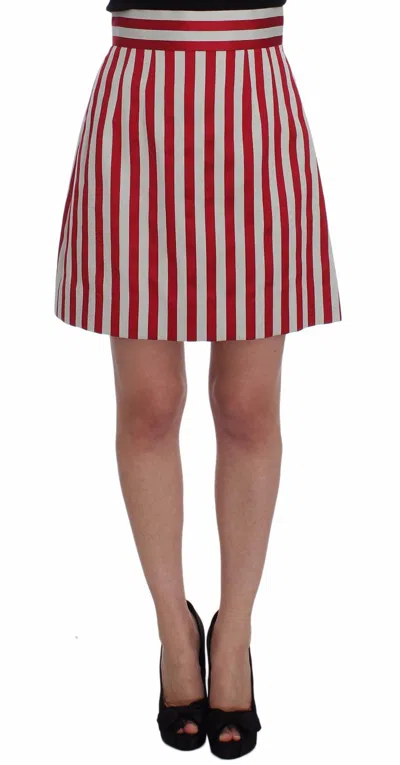 Pre-owned Dolce & Gabbana Skirt Silver Red Striped Above Knees S. It40 / Us6 / S Rrp $820