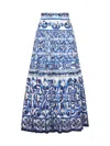 Dolce & Gabbana Maiolica Tiered Printed Cotton-poplin Maxi Skirt In Tn Maiolica Blu
