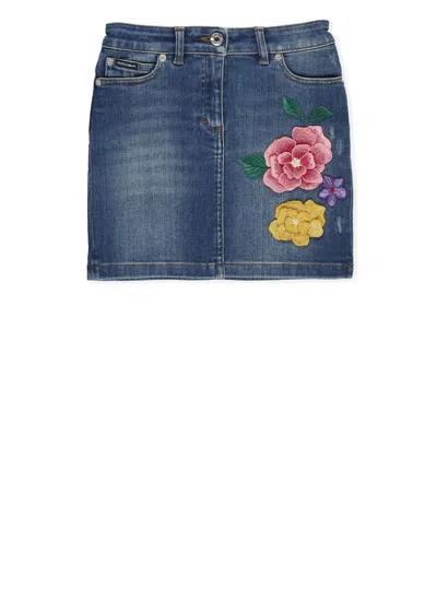 Dolce & Gabbana Kids' Skirt With Embroidery In Blue